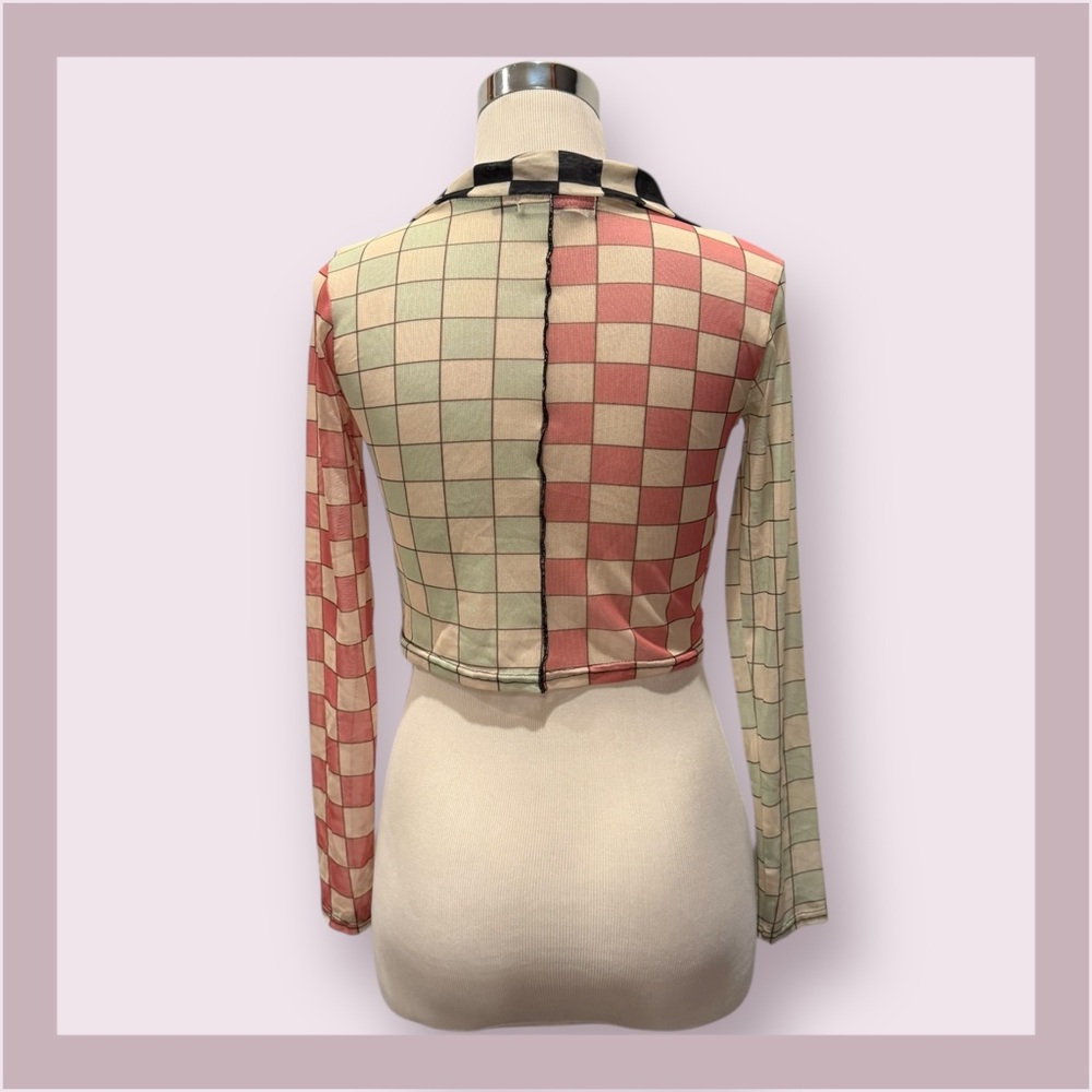 Daisy Street Checkered Mesh Crop Top - Picture 4 of 4